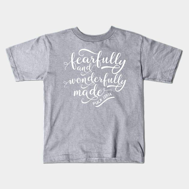 Fearfully and wonderfully made, Psalm 139:14, Bible verse Kids T-Shirt by TheBlackCatprints